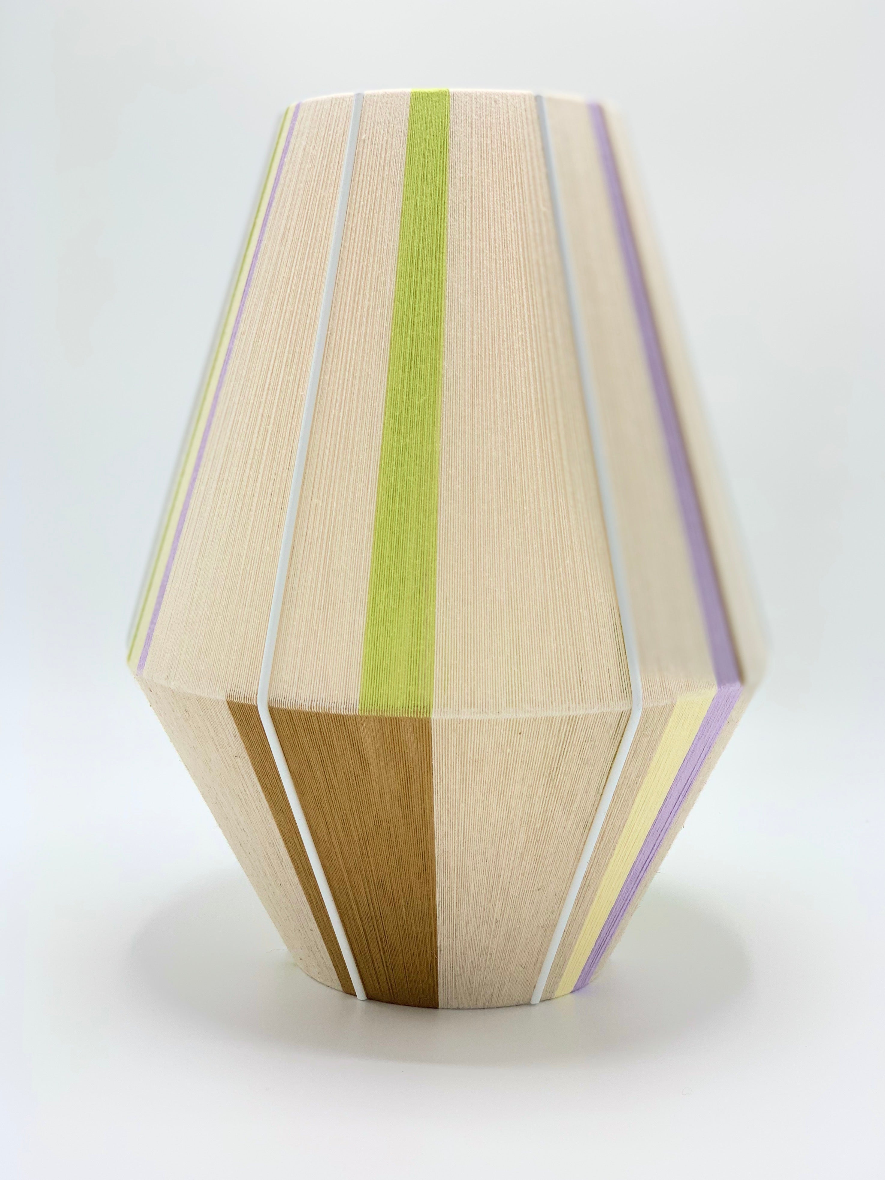 Lou Lou Baya pendant light handwoven in teal, peach, lavender, and natural yarns by Skye Lightly