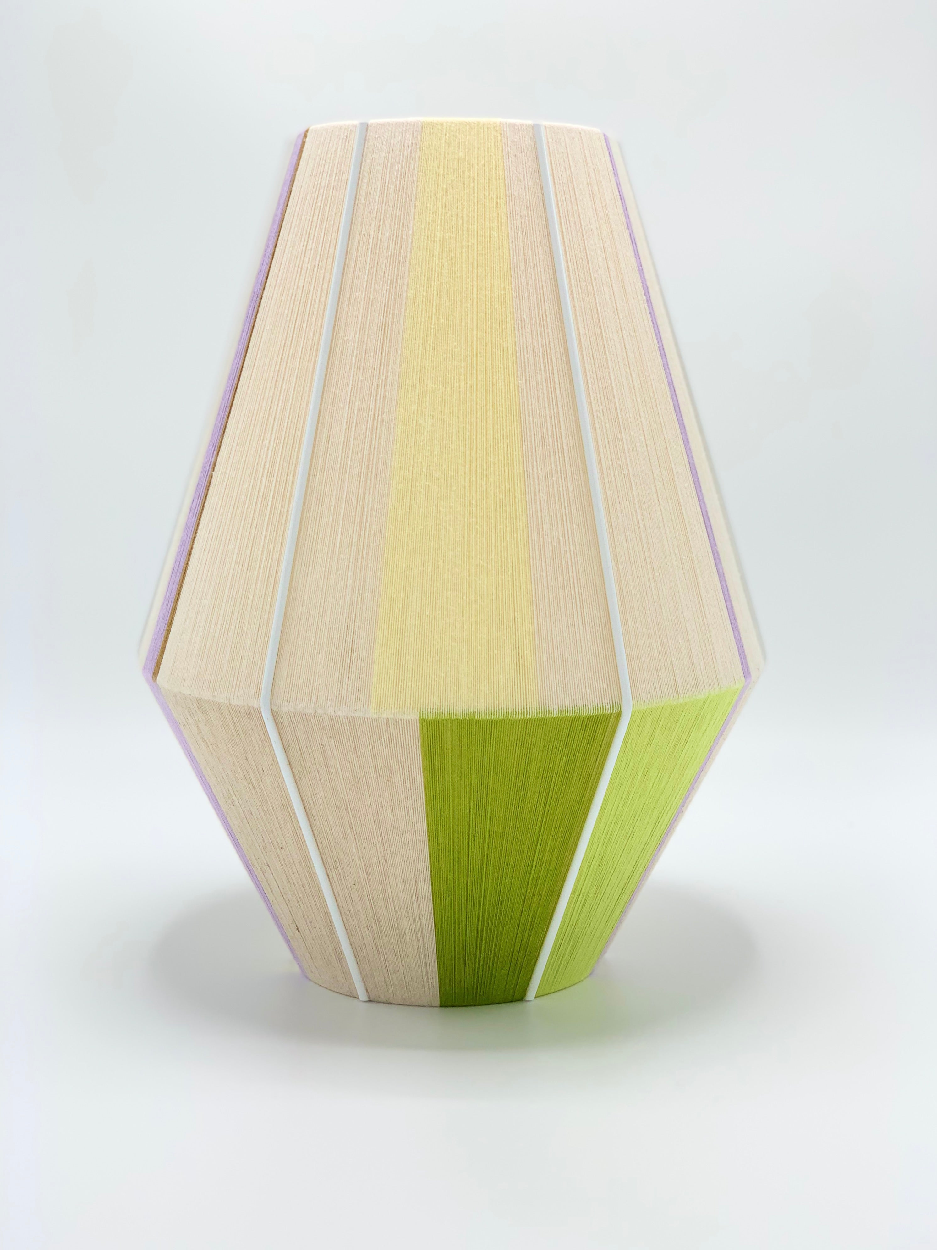 Lou Lou Baya pendant light handwoven in teal, peach, lavender, and natural yarns by Skye Lightly
