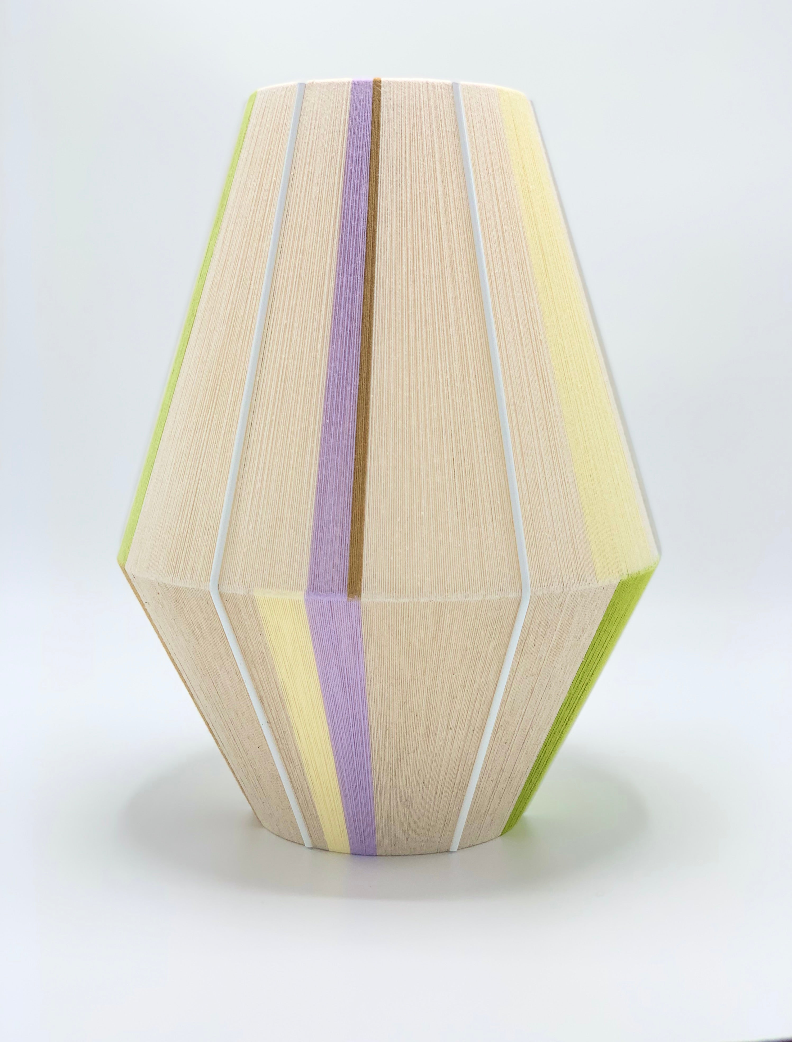 Lou Lou Baya pendant light handwoven in teal, peach, lavender, and natural yarns by Skye Lightly