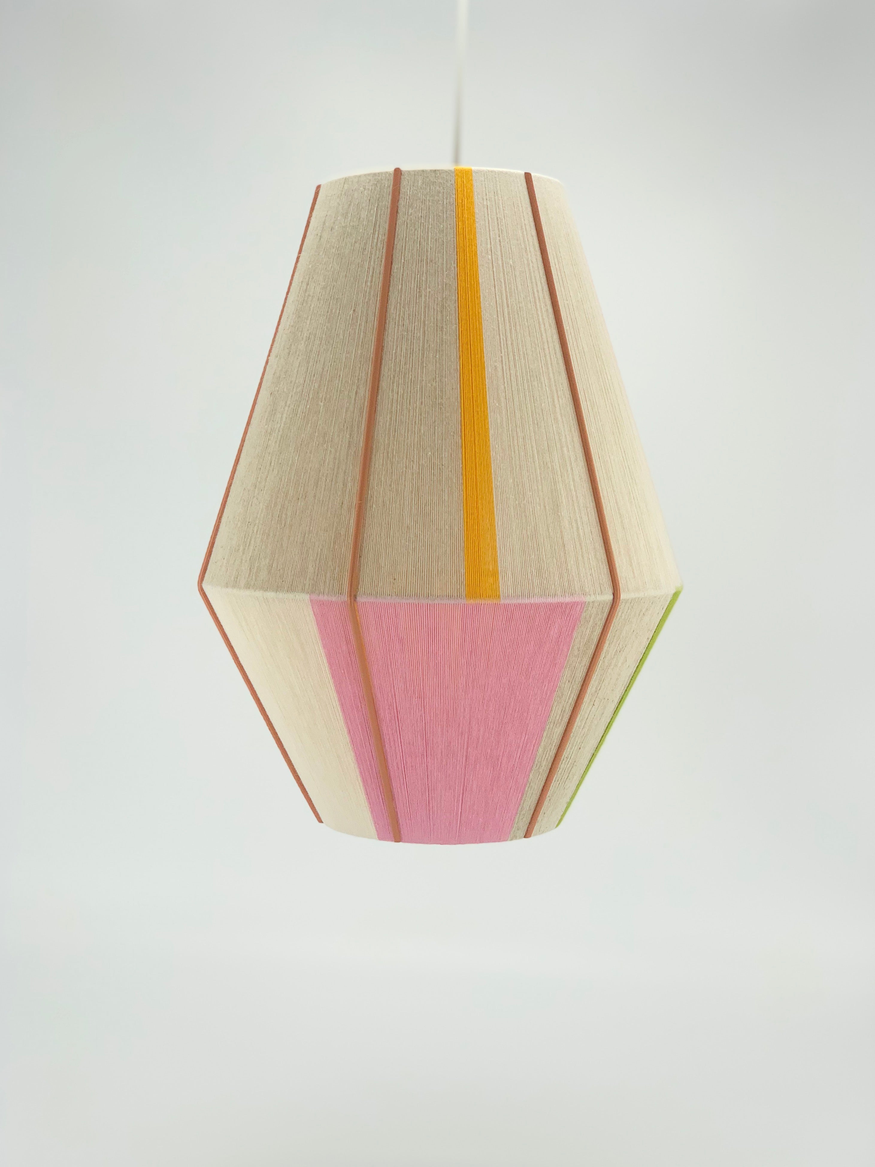 Image 1 of Sofia Baya pendant light handwoven in blush, lavender, buttercup yellow, and natural yarns by Skye Lightly
