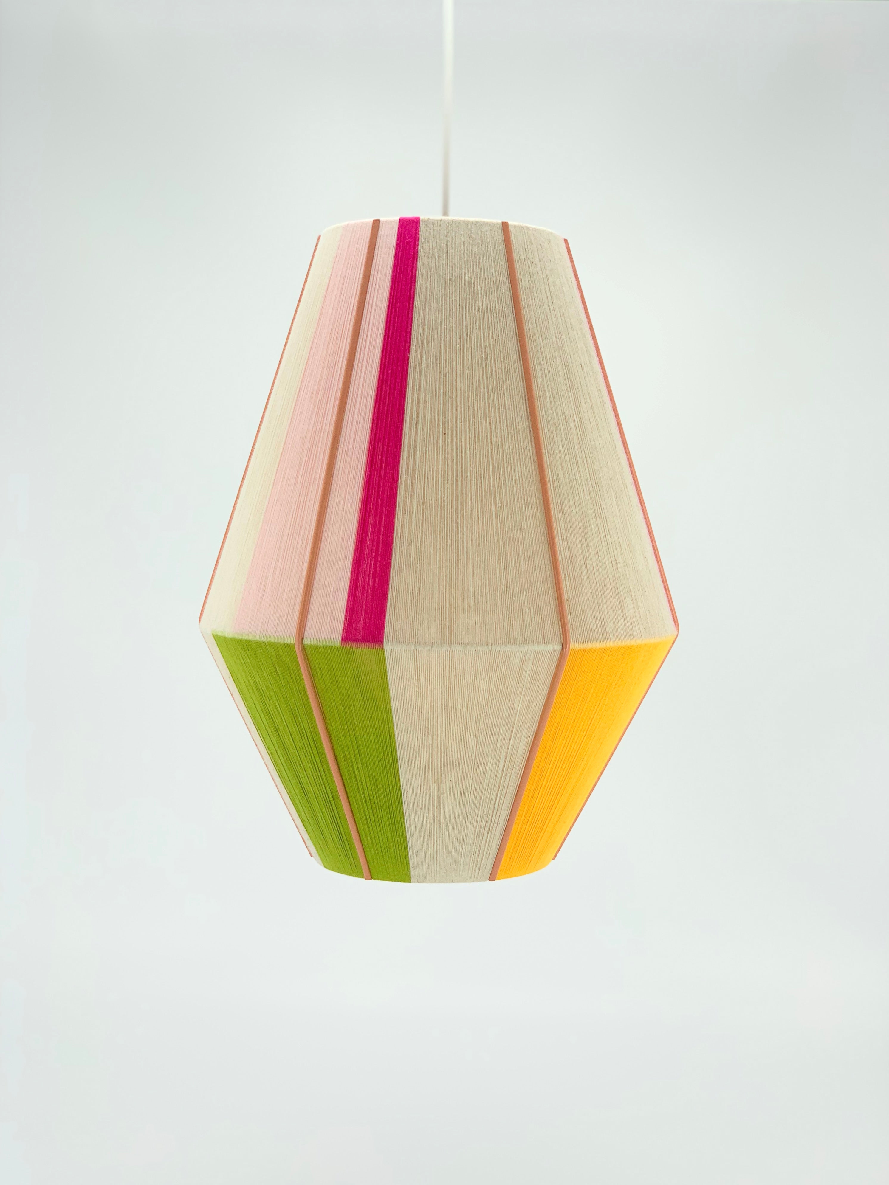 Image 2 of Sofia Baya pendant light handwoven in blush, lavender, buttercup yellow, and natural yarns by Skye Lightly
