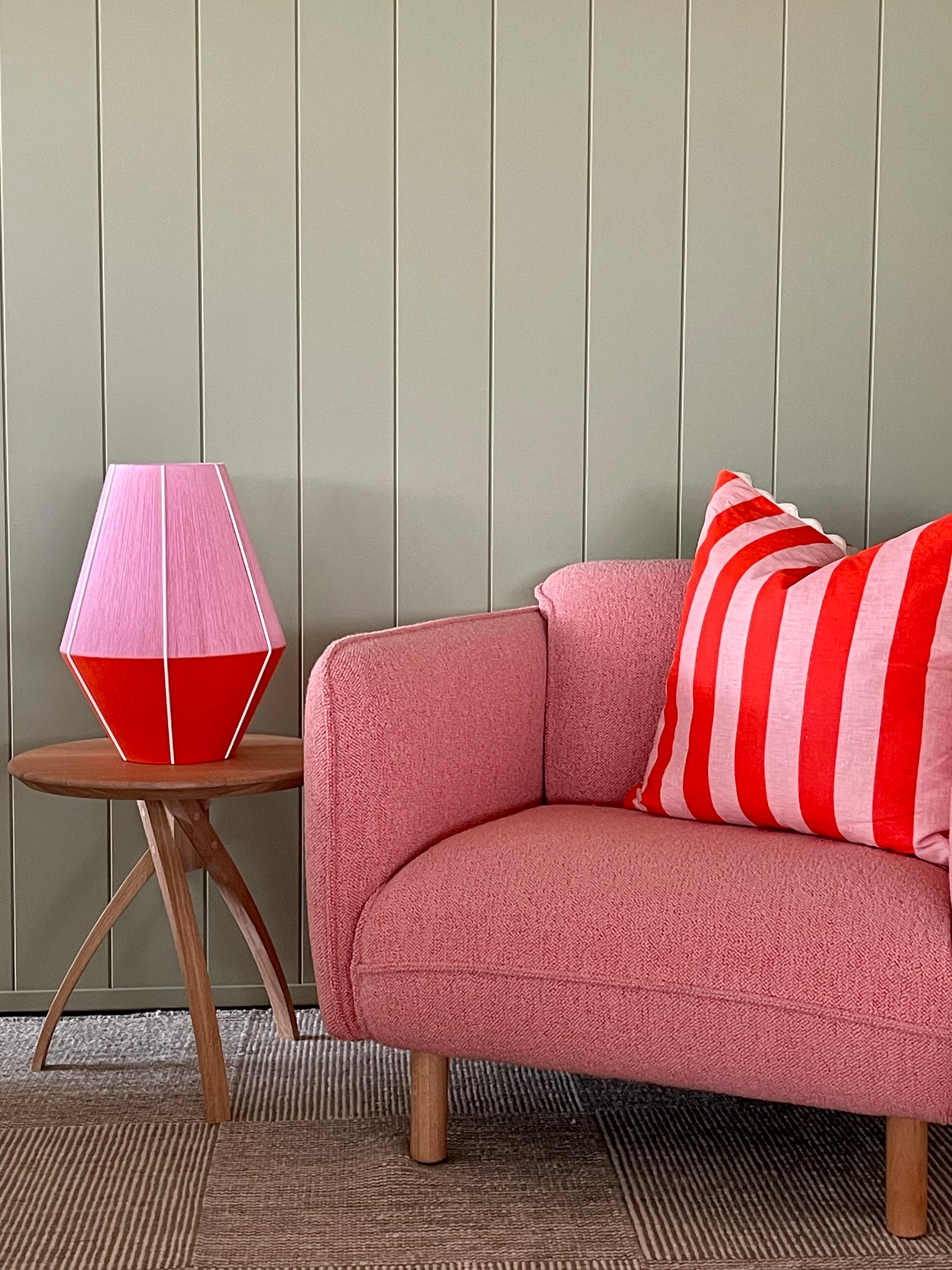 Taylor Baya pendant light handwoven in mustard, peach, lilac, and natural yarns by Skye Lightly 1