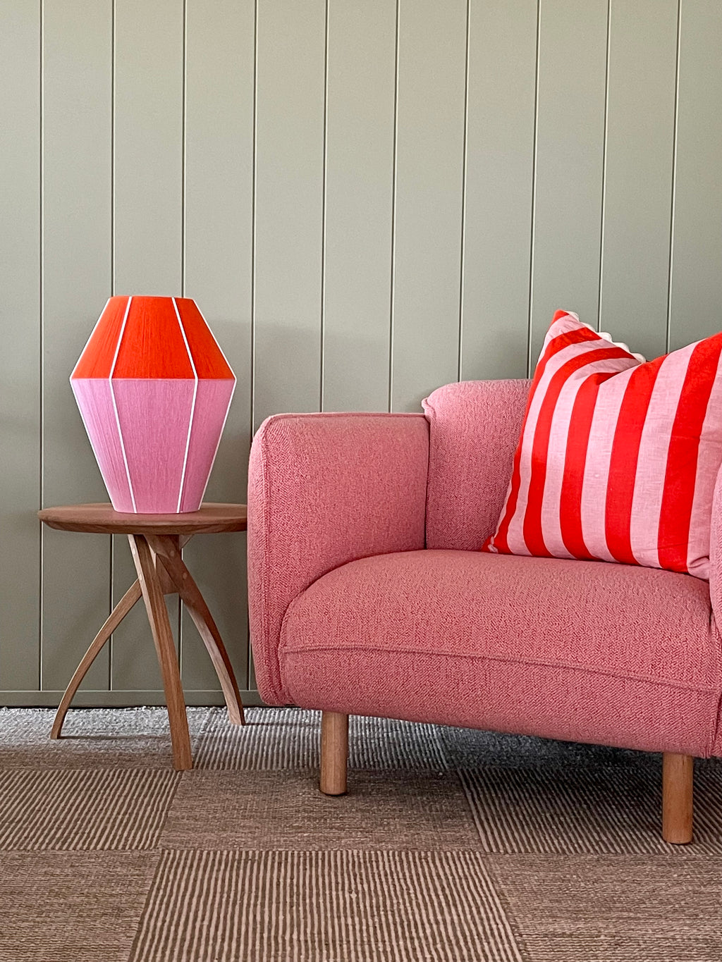 Taylor Baya pendant light handwoven in mustard, peach, lilac, and natural yarns by Skye Lightly 3