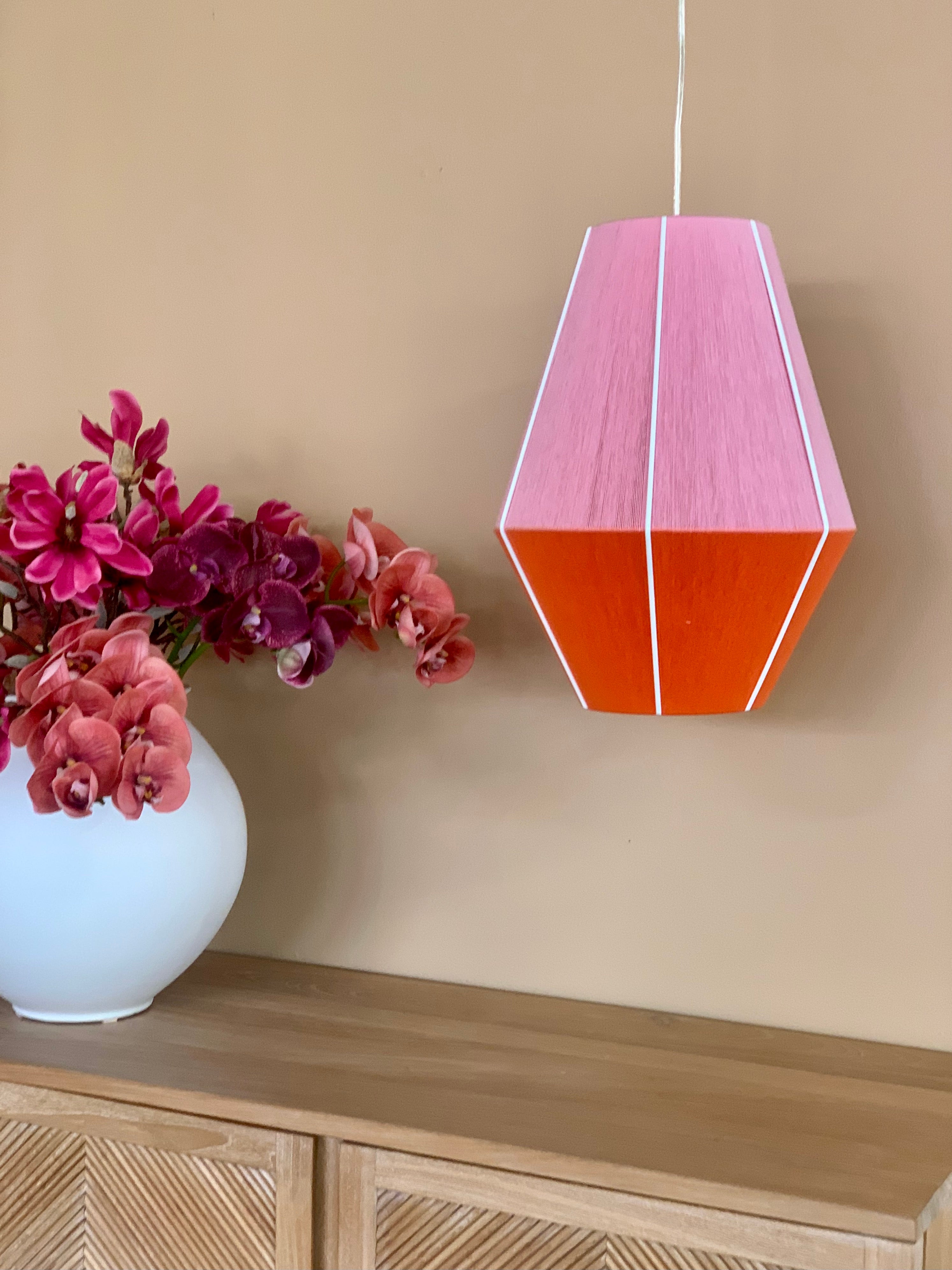 Taylor Baya pendant light handwoven in mustard, peach, lilac, and natural yarns by Skye Lightly 5