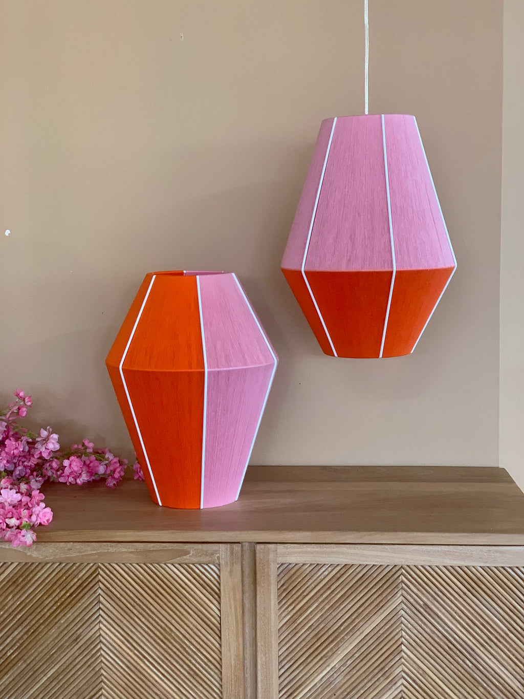 collection image 1 of Taylor Baya pendant light handwoven in mustard, peach, lilac, and natural yarns by Skye Lightly
